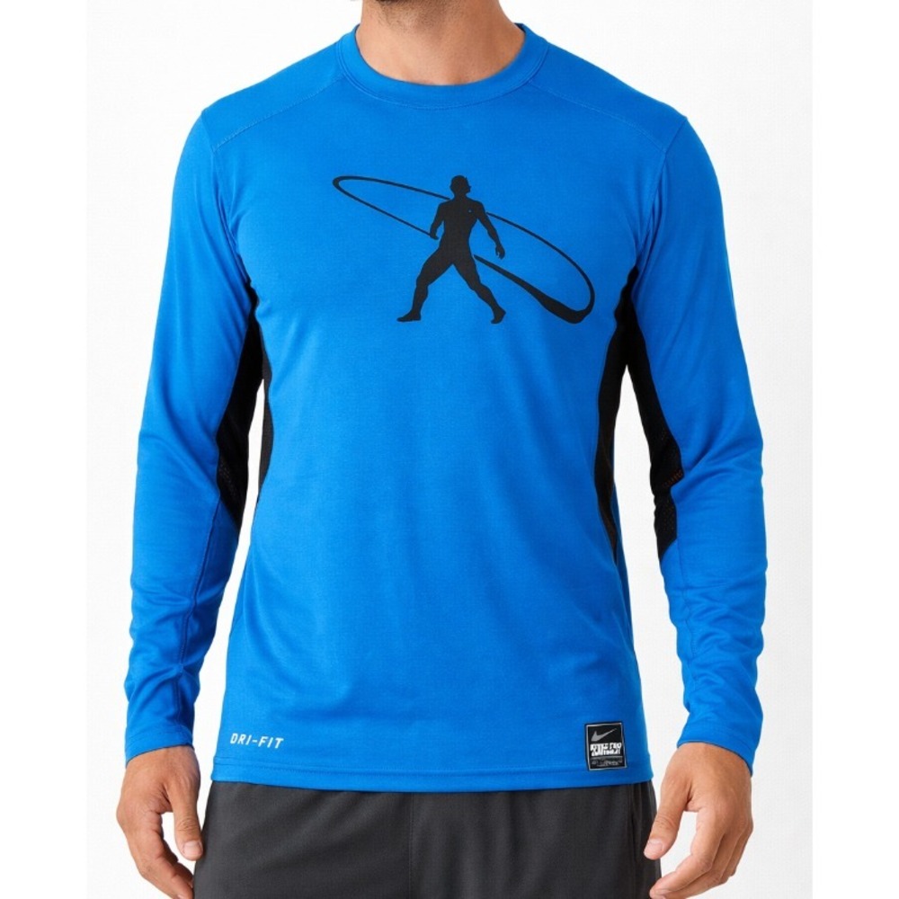 Nike Pro Combat Dri-FIT Long Sleeve Compression Shirt‎ Blue Size S Fitted